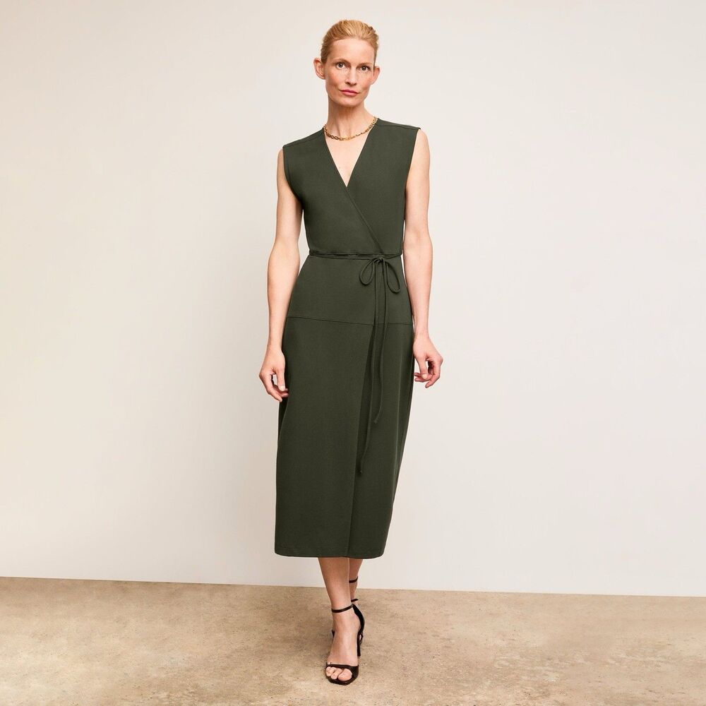 M.M.LaFleur Marta Wrap Dress Rosin Dark Green Sleeveless V-Neck Size Small